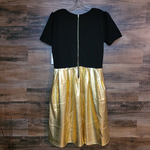 Lularoe Amelia Dress Elegant Collection XL Gold Metallic Black Pockets NWT - Picture 2 of 8